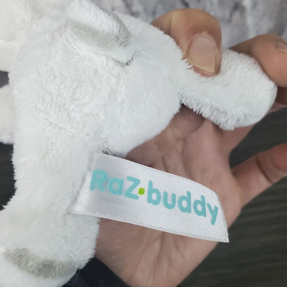 RaZbaby Pacifier Holder Bunny Rabbit Plush Stuffed Animal Lovey Gray Stripe Ears